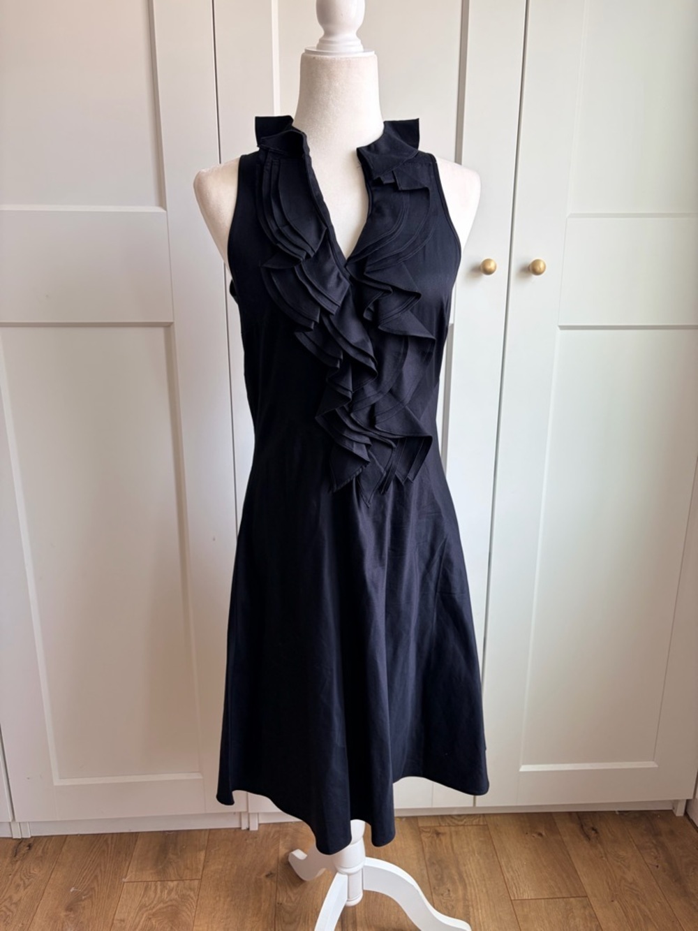 Lauren Ralph Lauren Black Sleeveless Ruffle-Front Midi Dress | 6